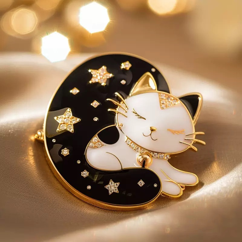 纯银猫咪胸针